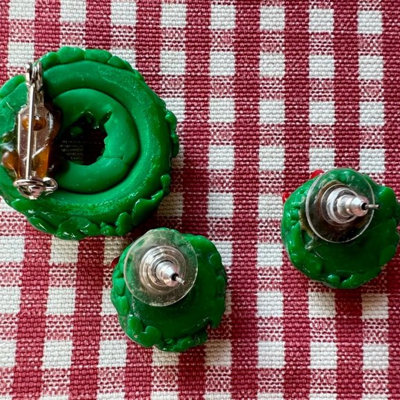 SALE! Holiday Wreath EARRINGS + PIN Set - Picture 4 of 4